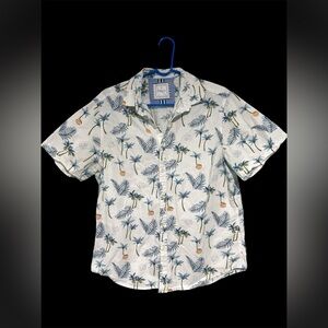 Palm Tree Print Short Sleeve Button-up Shirt, Size Large
